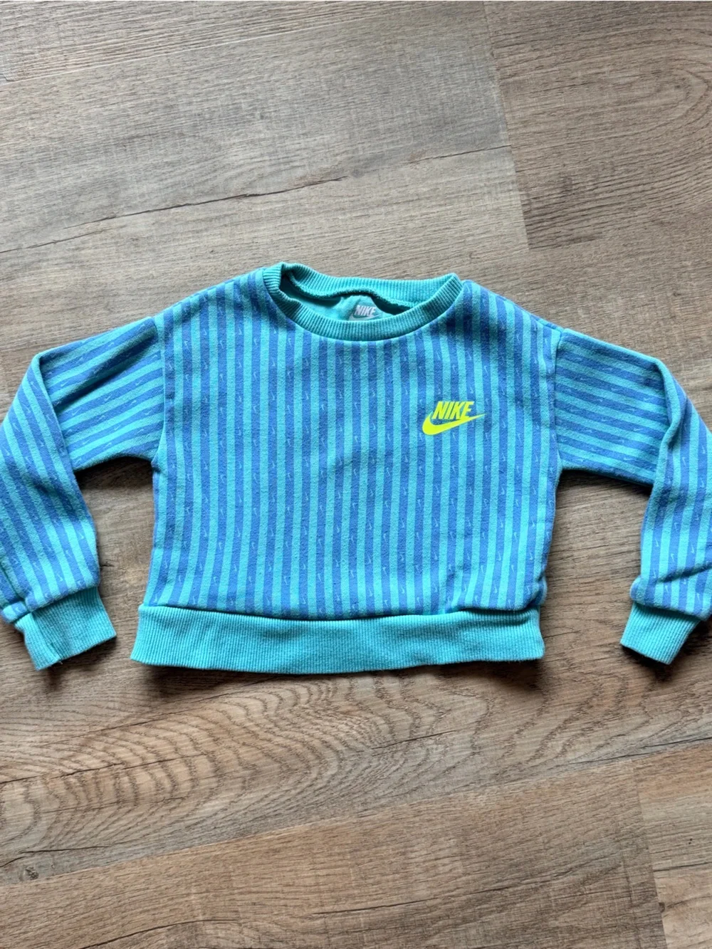 Nike Kids Teal & Blue Striped Long-Sleeve Bodysuit with Yellow Logo